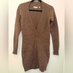 Vince Chocolate 🍫 V-Neck Women's heavy knit wool feathered Sweater dress